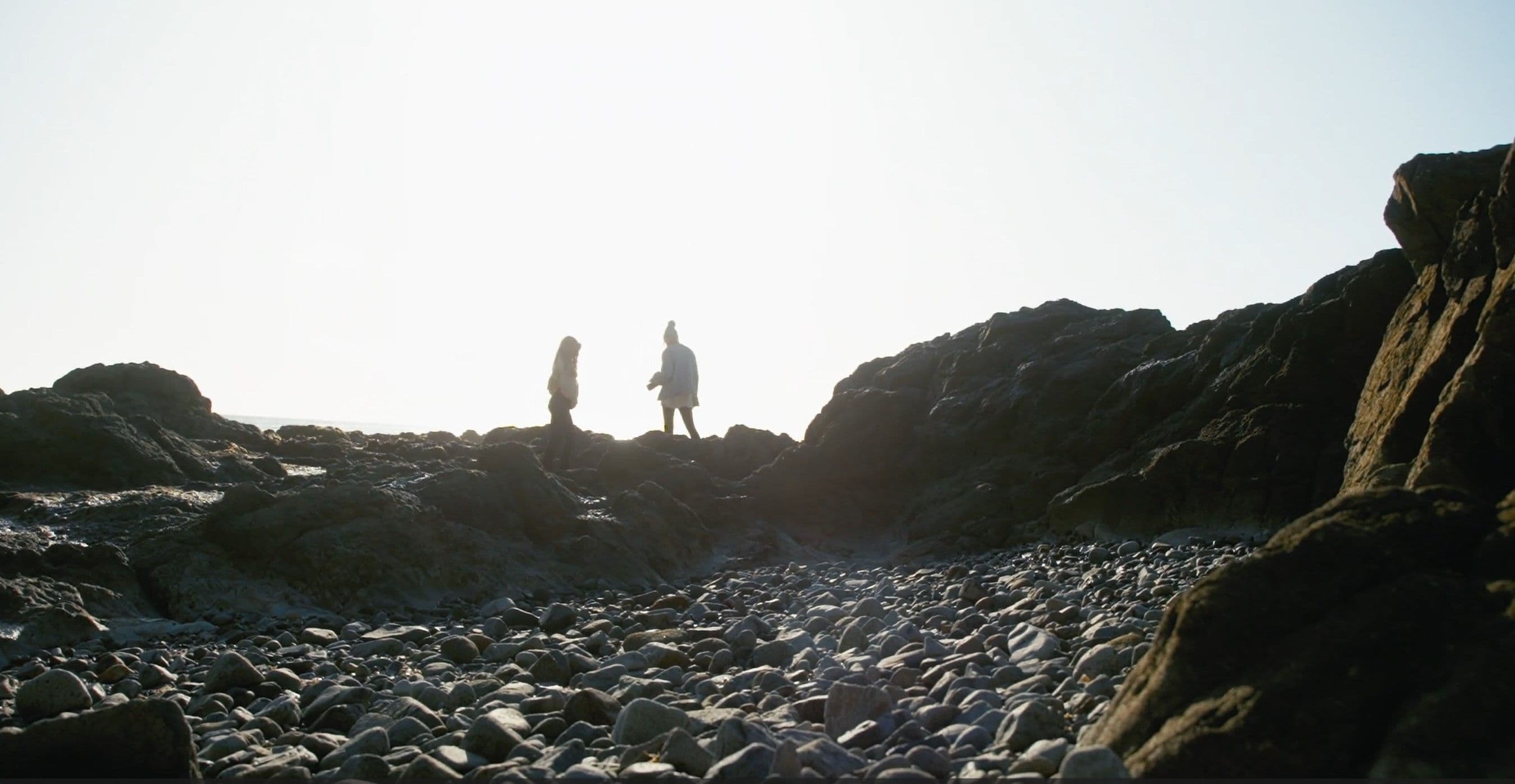 Friends on rocks at beach